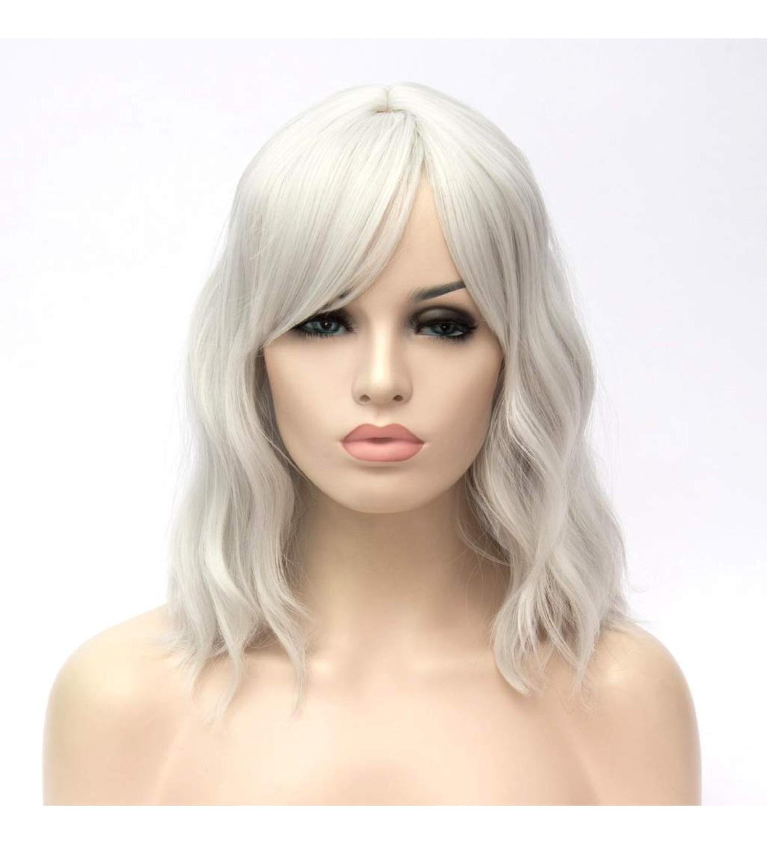 ATAYOU Ladies Short Wavy Silver Grey Wig - Full Bangs Soft Bob Style | Premium Quality Hairpiece - Buy Online on GoSupps.com