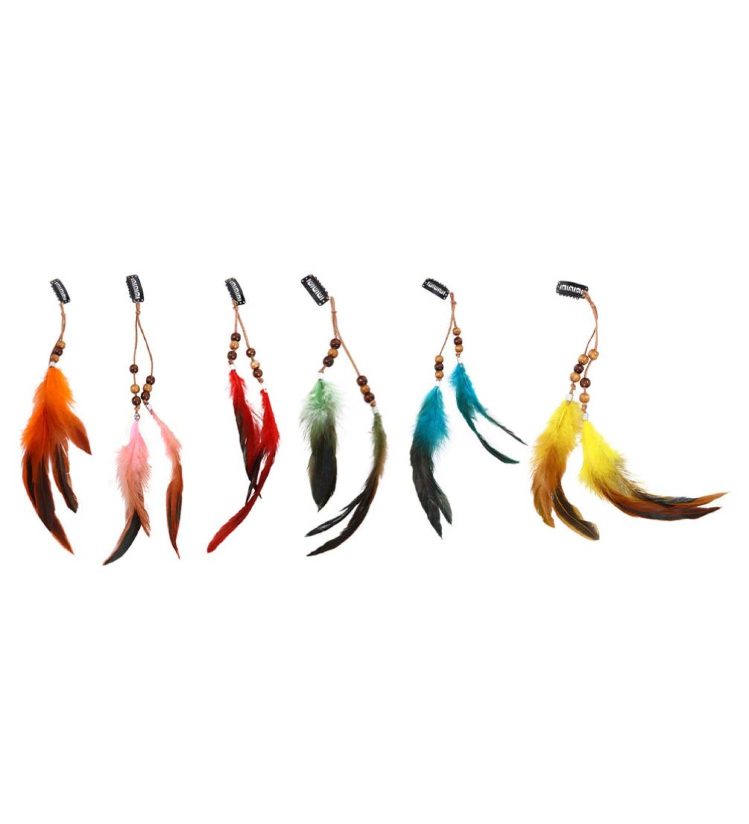 Minkissy 6pcs Colorful Bohemian Feather Hair Clips Set | Native American Indian Style Tassels Headdress | Decorative Hair Accessories - Buy Online on GoSupps.com