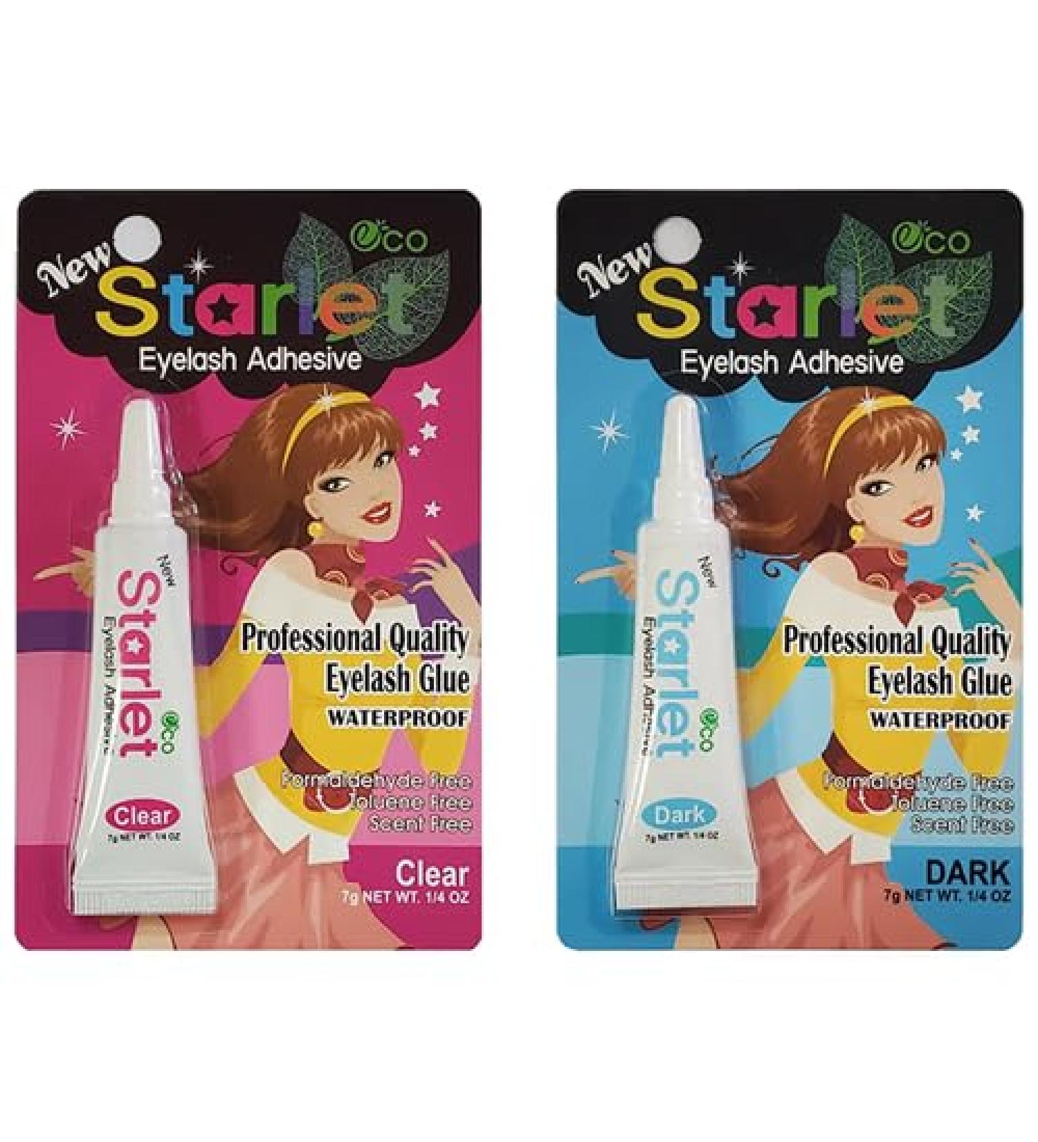 Starlet Fast Drying Waterproof False Eyelash Glue Adhesive 2 Tubes - Clear & Dark