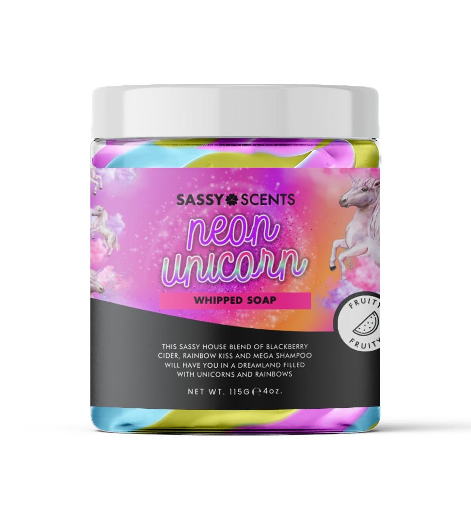Sassy Shop Bath - Whipped Soap Neon Unicorn - Cleanse and Nourish the Skin With Uplifting Fragrance - Gentle and Suitable for all Skin Types - Vegan Friendly - 115g - Buy Online on GoSupps.com