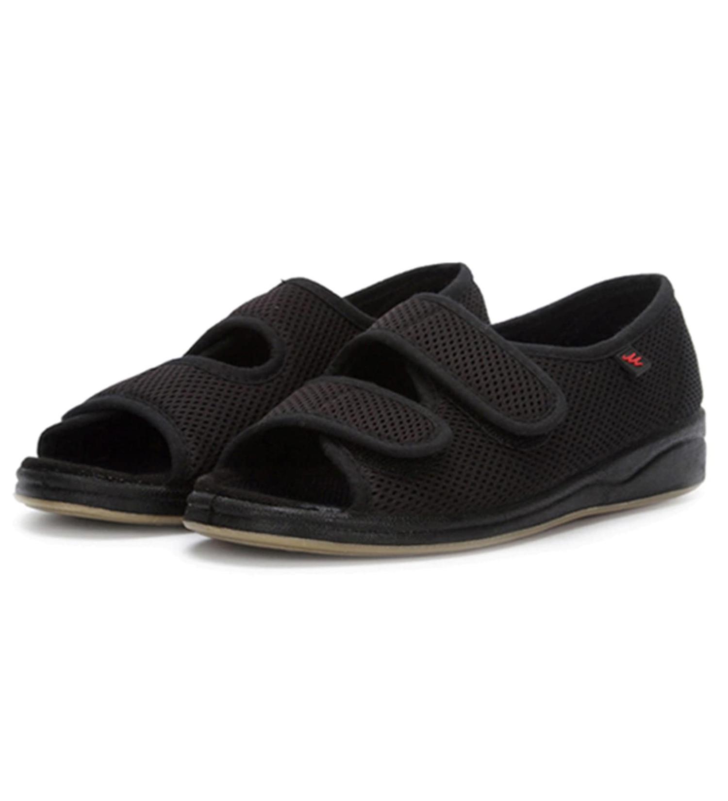 LEEWEE Open Toe Diabetic Sandals Extra Wide Width - Adjustable Closure for Elderly & Arthritis - Black (Size 40) - Buy Online on GoSupps.com