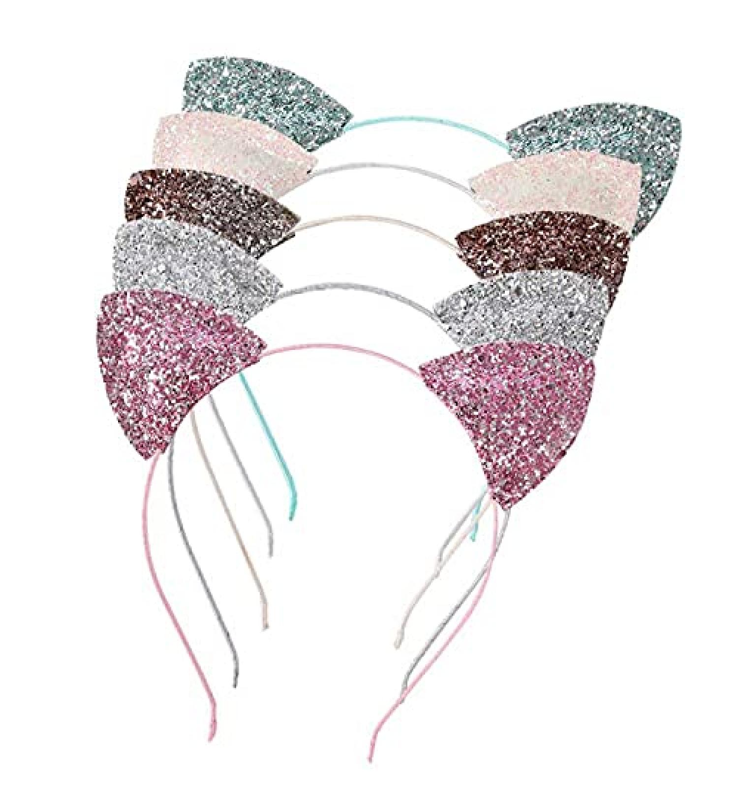 LIRILA Party Cat Ear Headbands - Pack of 5 | Sparkly Glitter Sequin Hairbands for Girls and Women - Perfect for Cosplay and Party Decoration - Buy Online on GoSupps.com