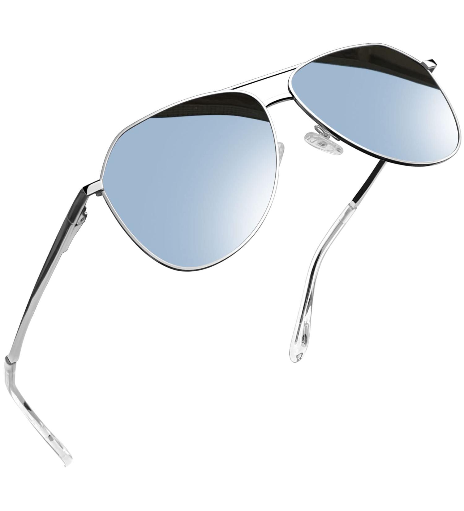 Joopin Polarised Sunglasses | Al-Mg Metal Frame | UV Protection | Double Bridge Aviation Sun Glasses for Men & Women - Silver Mirrored Lens - Buy Online on GoSupps.com