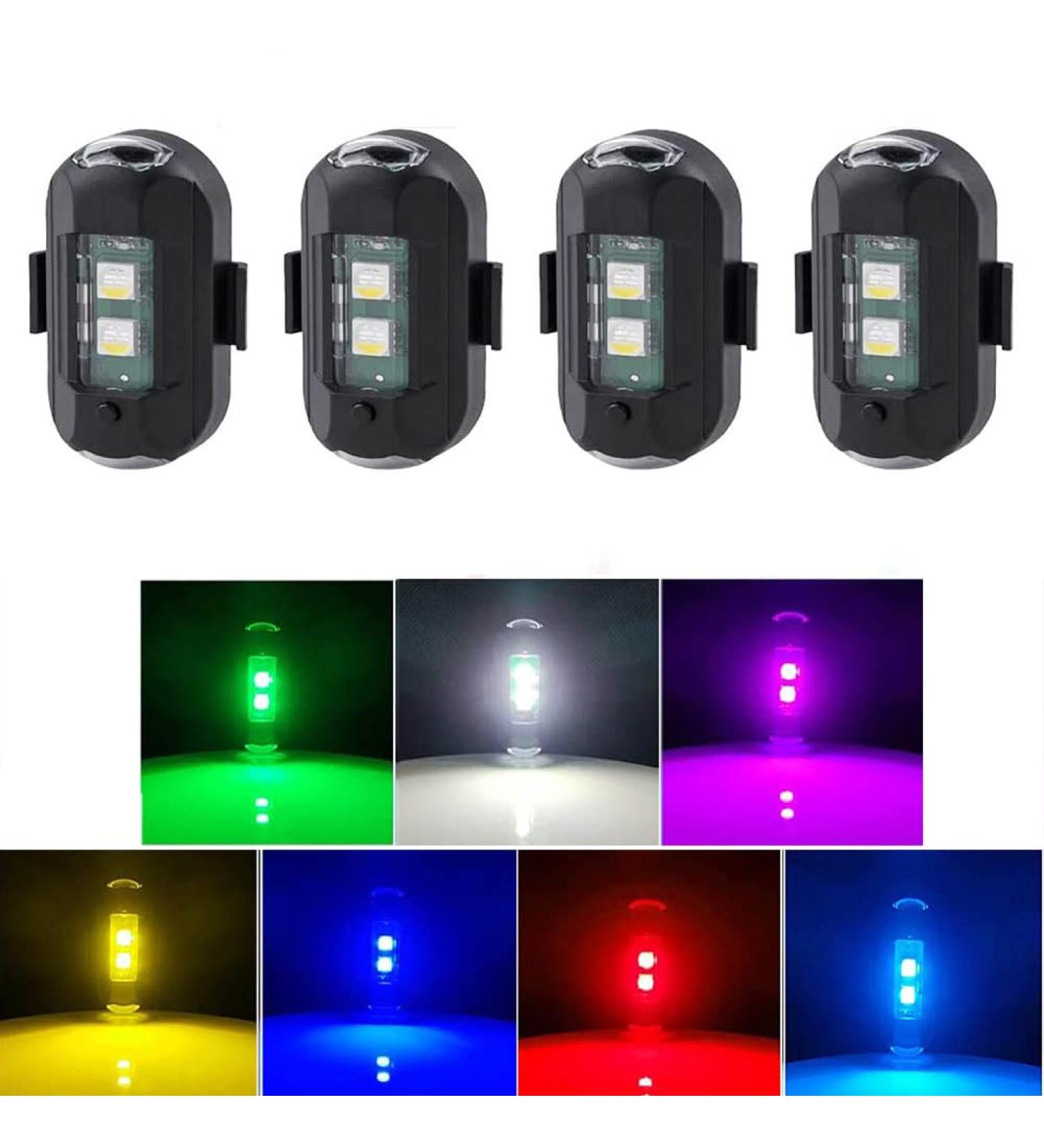 4PCS LED Strobe Lights: 7 Colors, Rechargeable, Anti-Collision for Drone, Car, Motorcycle, Aircraft - Buy Online on GoSupps.com