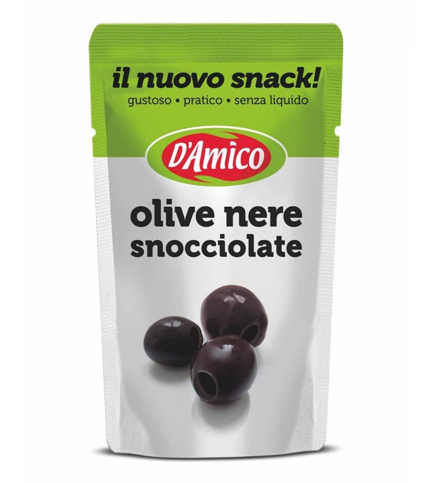 Italian Gourmet ER DAmico Il Nuovo Snack Olive Nere Snocciolate Destoned black olives without liquid 75 g