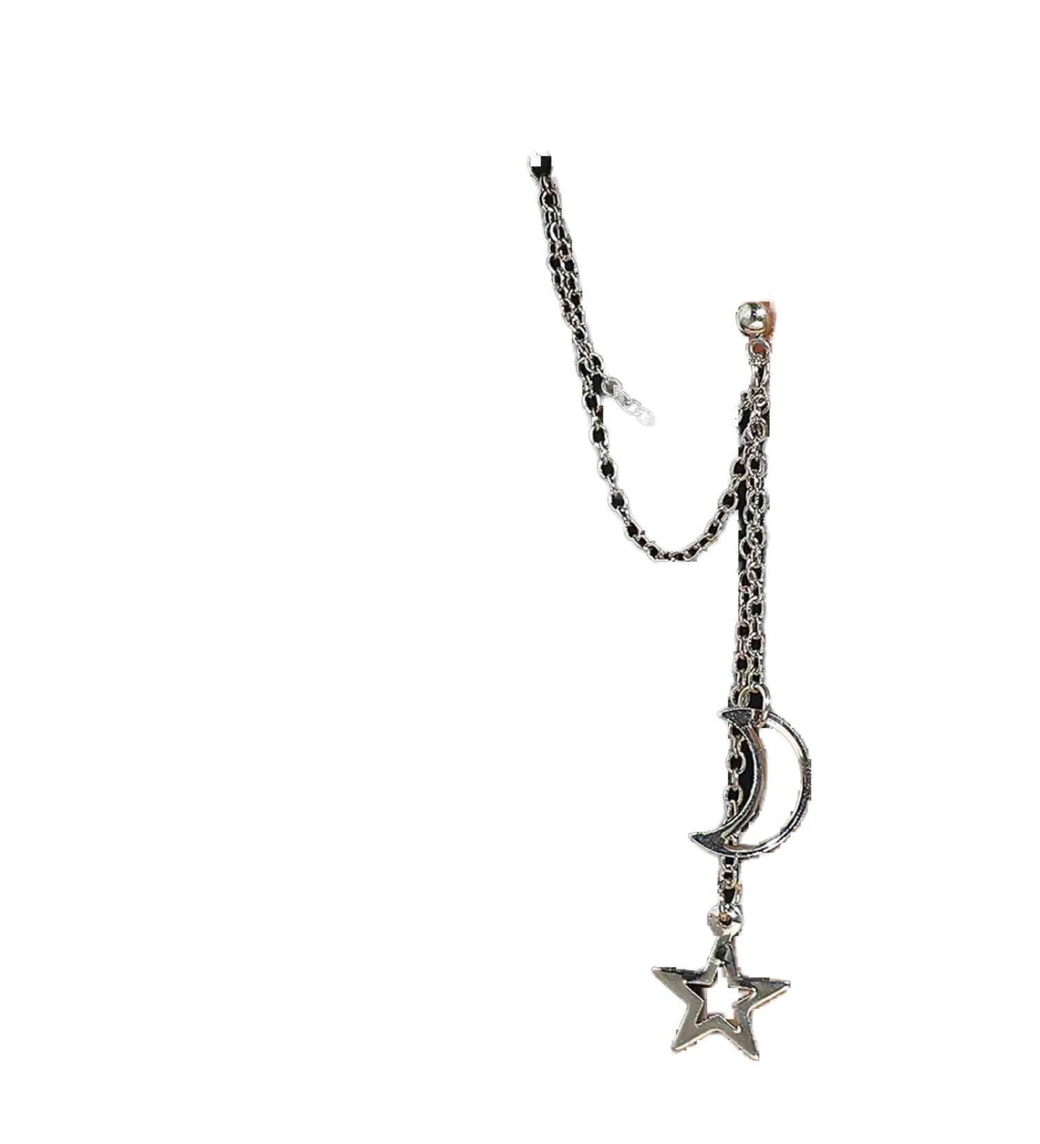 Boho Star Moon Chain Cuff Earrings - Silver Long Drop & Ear Cuff Jewelry for Women & Girls - Buy Online on GoSupps.com
