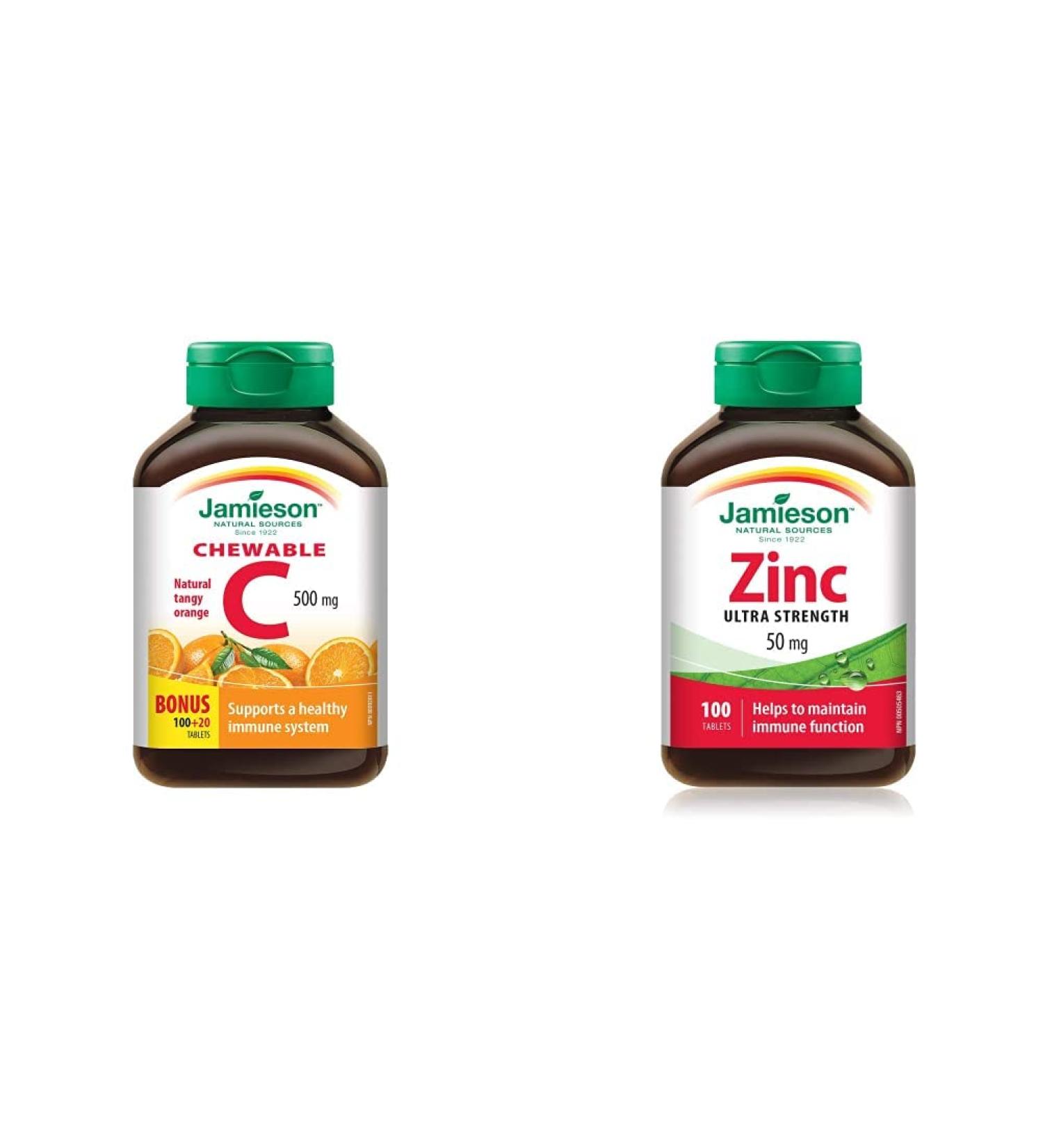 Jamieson Chewable Vitamin C 500 mg + Zinc 50 Mg Tablets Bundle - Buy Online on GoSupps.com