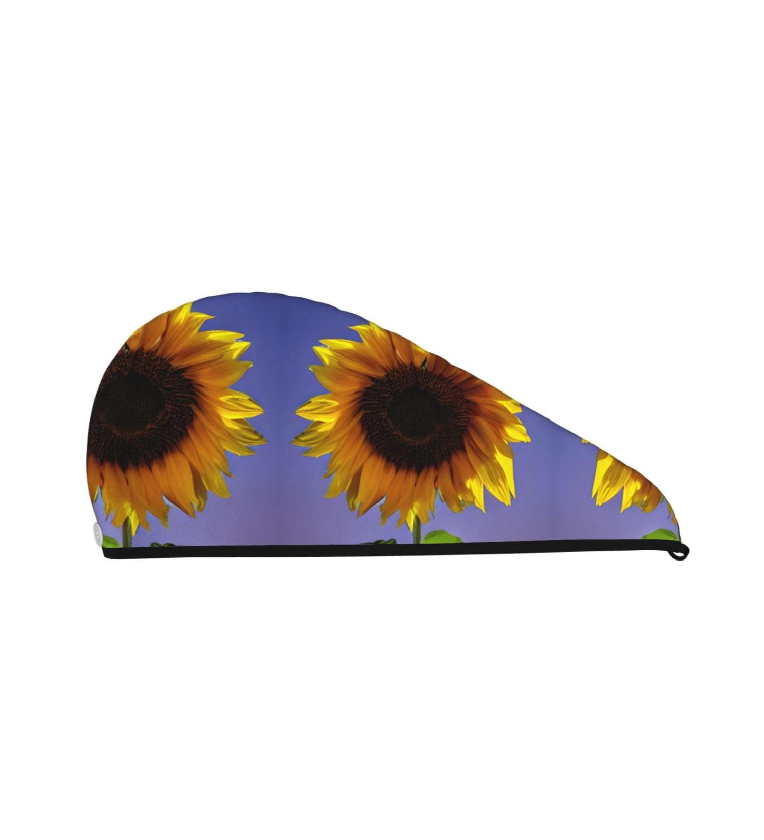 Bloom Sunflower Coral Velvet Dry Hair Cap with Buttons for Thick Curly Hair - Anti-Frizz Black Hair Towel - Buy Online on GoSupps.com