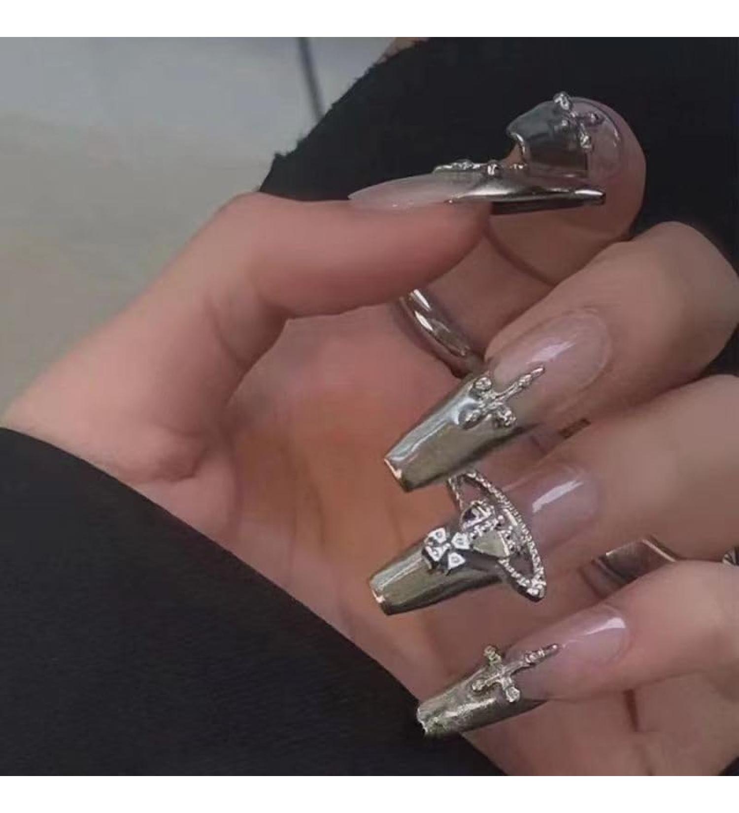 Temperament Enhancement Nail Patch New Hand-Customized Nail Patch Online Celebrity with Mirror Meteor Cross Explosive Flash Fake Nails Detachable (10-Piece Pack) (Size : M) Medium - Buy Online on GoSupps.com