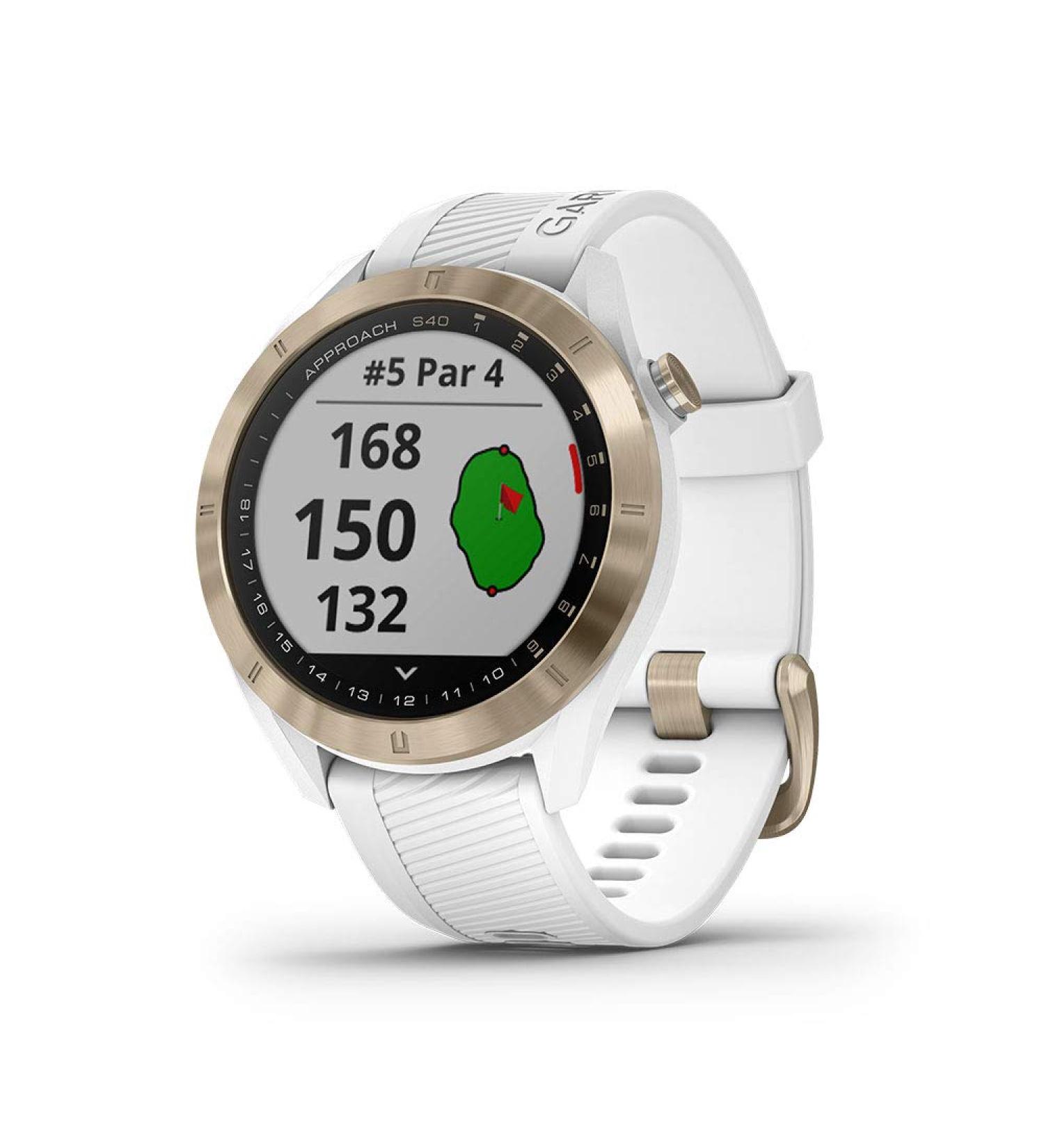 Garmin Approach S40 GPS Golf Smartwatch | Stylish & Lightweight Design | Touchscreen Display | White/Light Gold - Buy Online on GoSupps.com