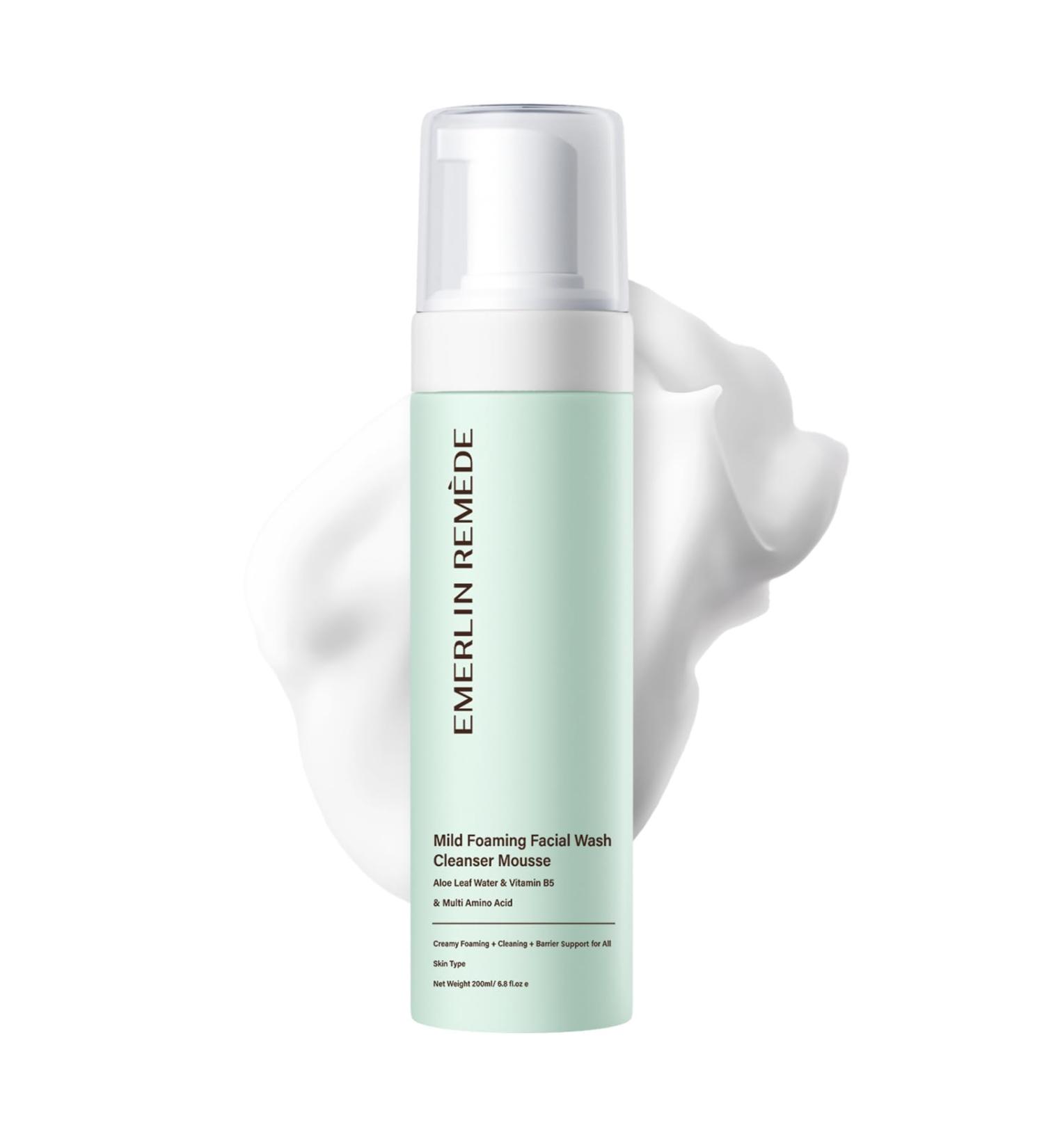 Emerlin Rem de Mild Foaming Facial Wash Cleanser Mousse with Aloe Leaf Water Amino Acids & Vitamin B5 Gentle Hydrating Face Wash for All Skin Types 200ml - Buy Online on GoSupps.com
