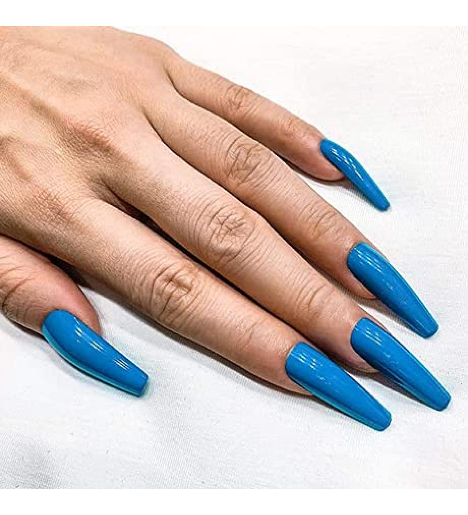 Brishow Long Ballerina Acrylic False Nails - 24pcs Press on Blue Nails for Women & Girls - International Shipping Available - Buy Online on GoSupps.com