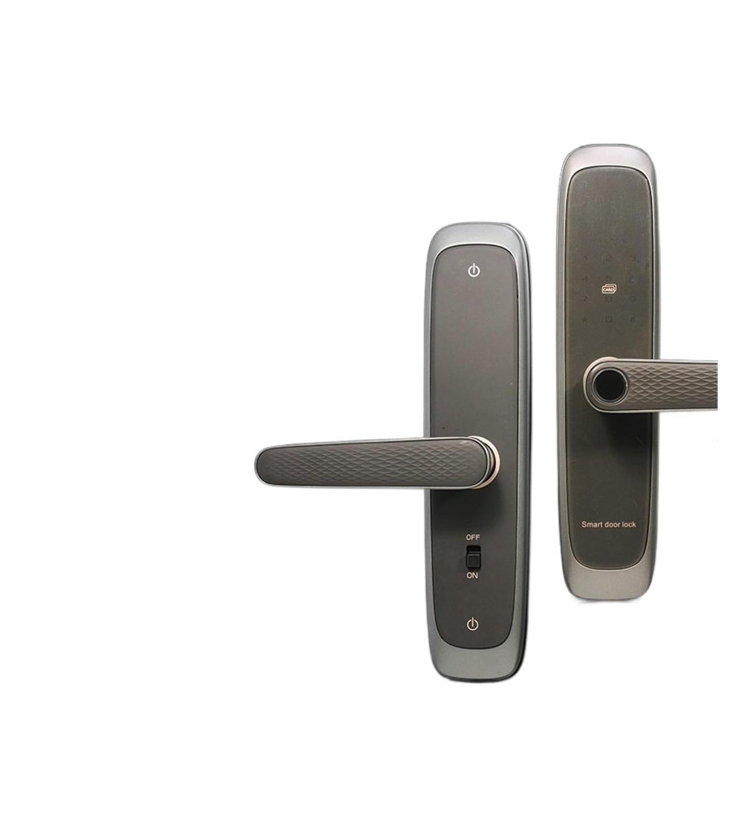 Electronic Smart Door Lock with Biometric Fingerprint/Smart Card/Password/Key Unlock/USB Emergency Charge (Color : Gray) (Gray) - Buy Online on GoSupps.com