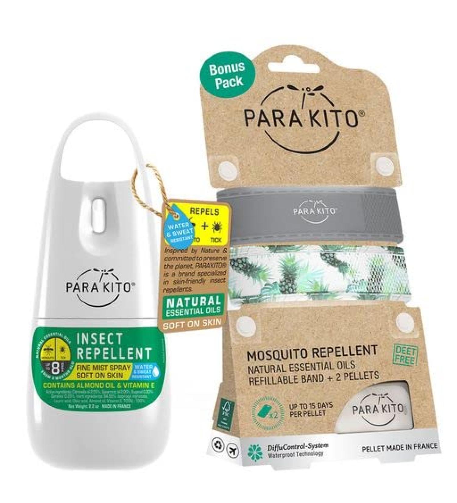 Para'Kito Mosquito Bonus Pack: 2 Wristbands + 2 Refills (Grey/Pineapple) + Repellent Spray - Buy Online on GoSupps.com