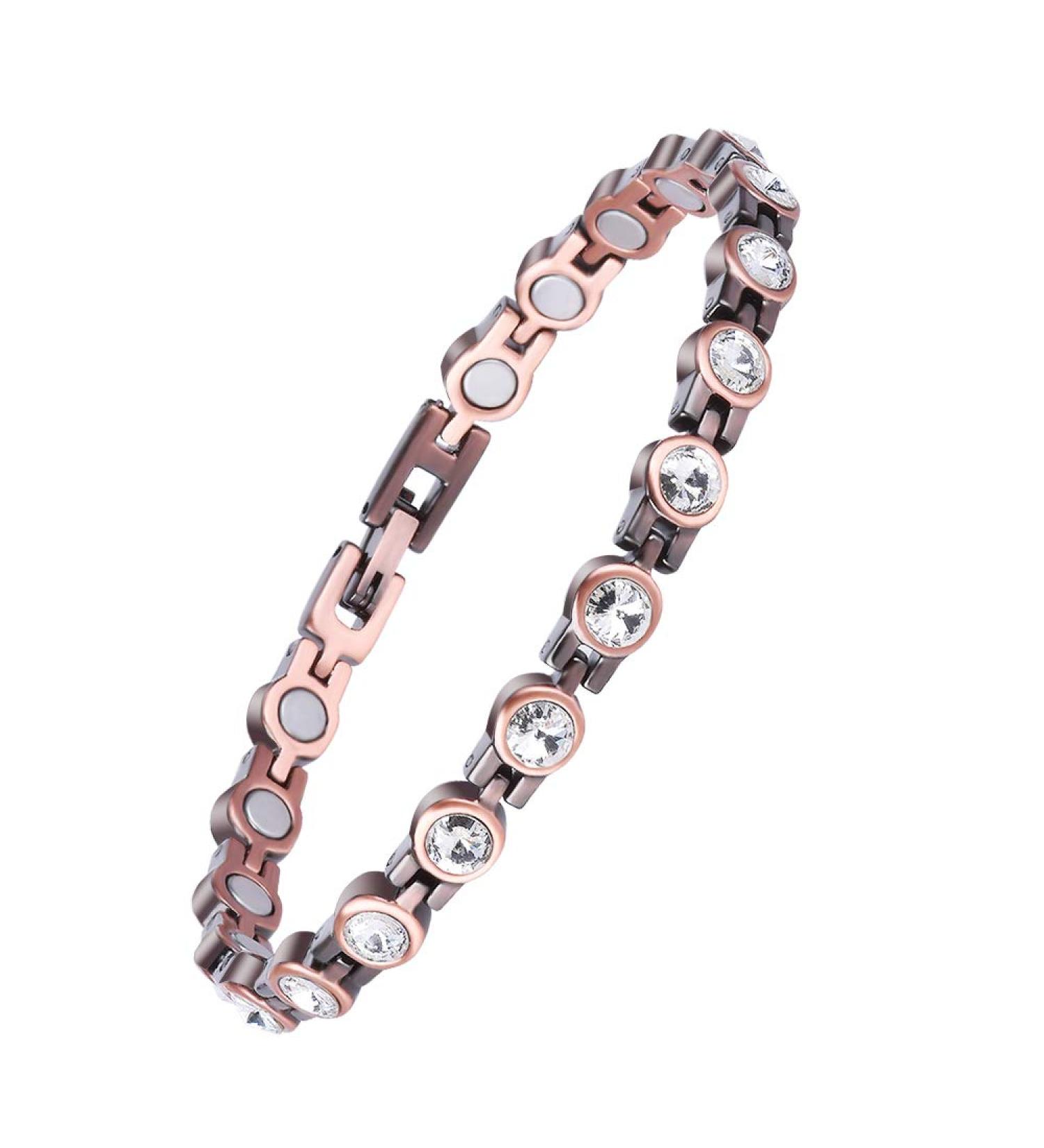 JEROOT Magnetic Bracelet for Women - Red Copper with Zirconia | Stylish Magnetic Clasp - Energetix Health Benefits - Buy Online on GoSupps.com