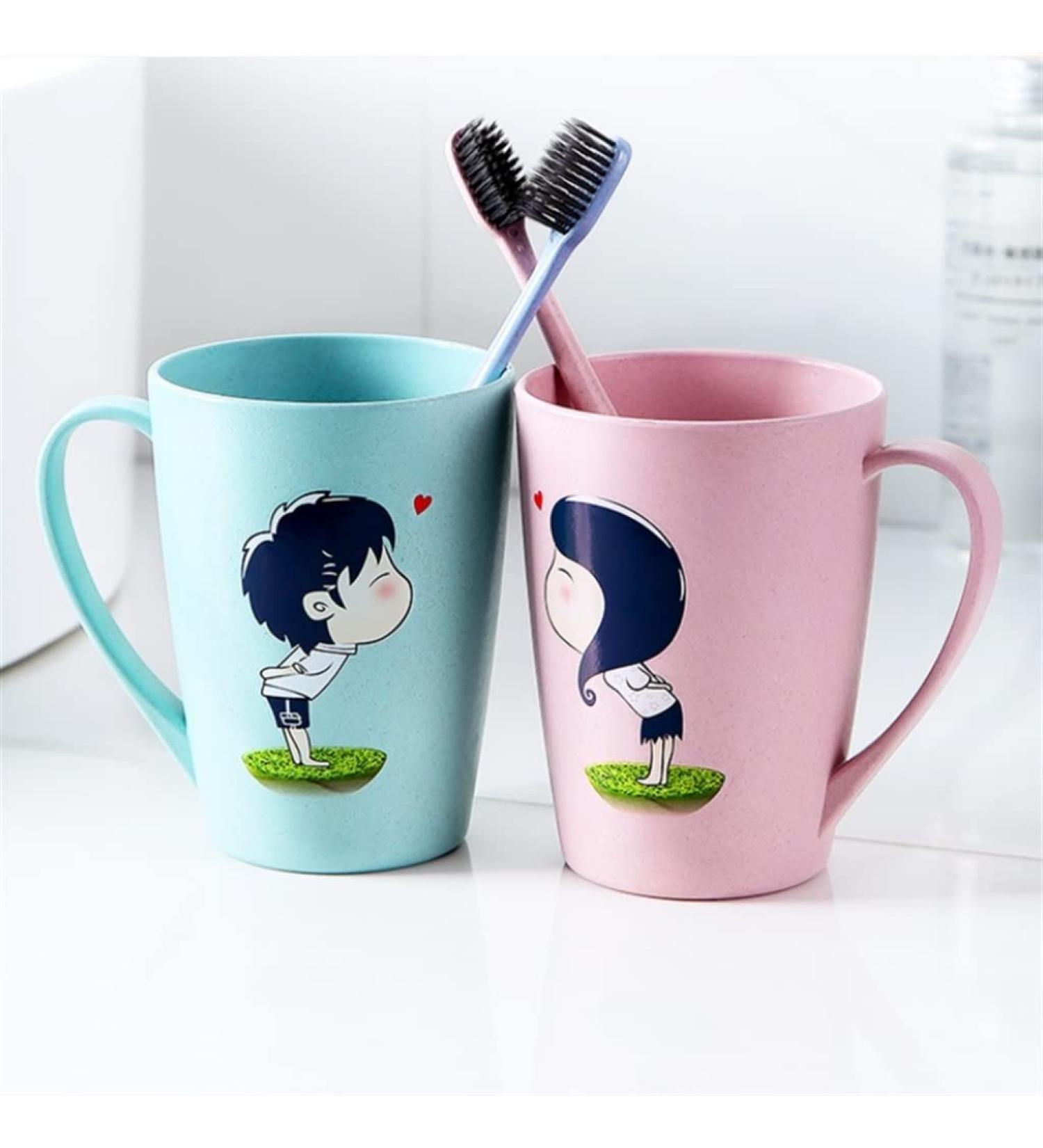 Couple Toothbrush Cup Set - Cute Light Grey Mouthwash Cups for Home - Ideal for Couples - Buy Online on GoSupps.com