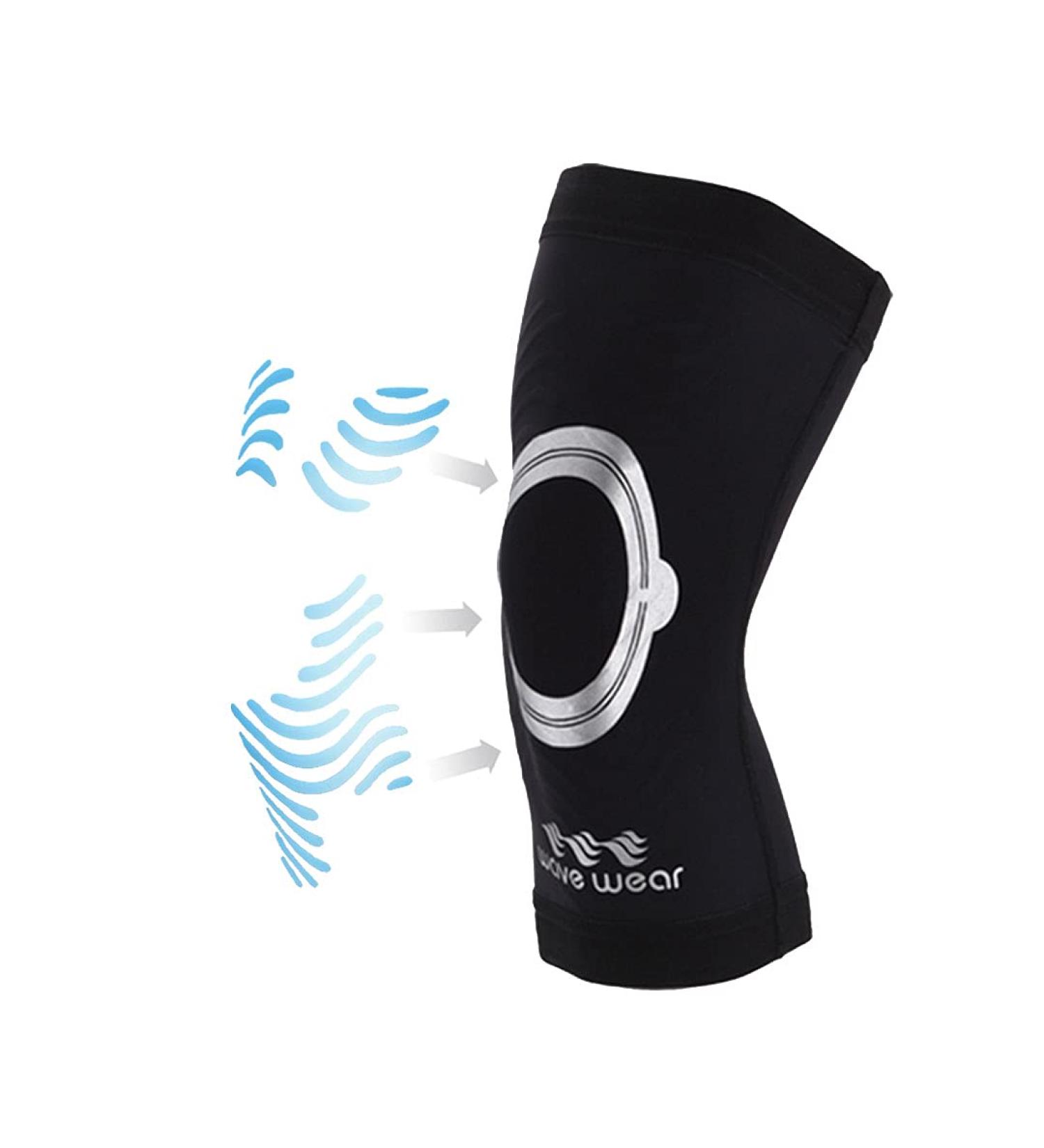 Knee Compression Sleeve with Kinesiology Tape - Wavewear Support for Pain Relief Sports & Workouts - Large Black/Silver - Buy Online on GoSupps.com