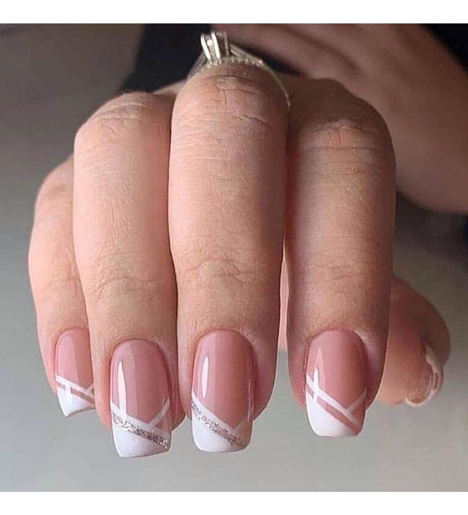 Vatocu French Nails - Pink & White Glitter Press-On Ballerina Acrylic Nails for Women & Girls (24 Pieces) - International Shipping Available - Buy Online on GoSupps.com