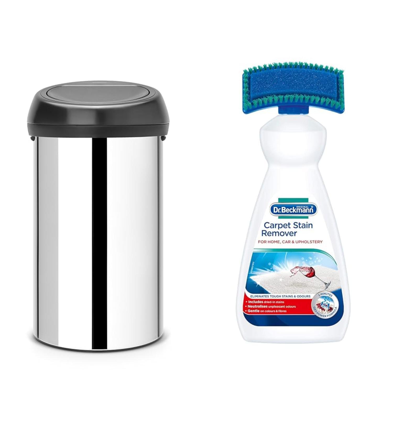 Brabantia 60 Litre Large Kitchen Touch Bin (Brilliant Steel/Matt Black Lid) Removable Lid & Dr. Beckmann Carpet Stain Remover | Removes New and Dried-in Stains | Includes Applicator Brush 650 ml - Buy Online on GoSupps.com