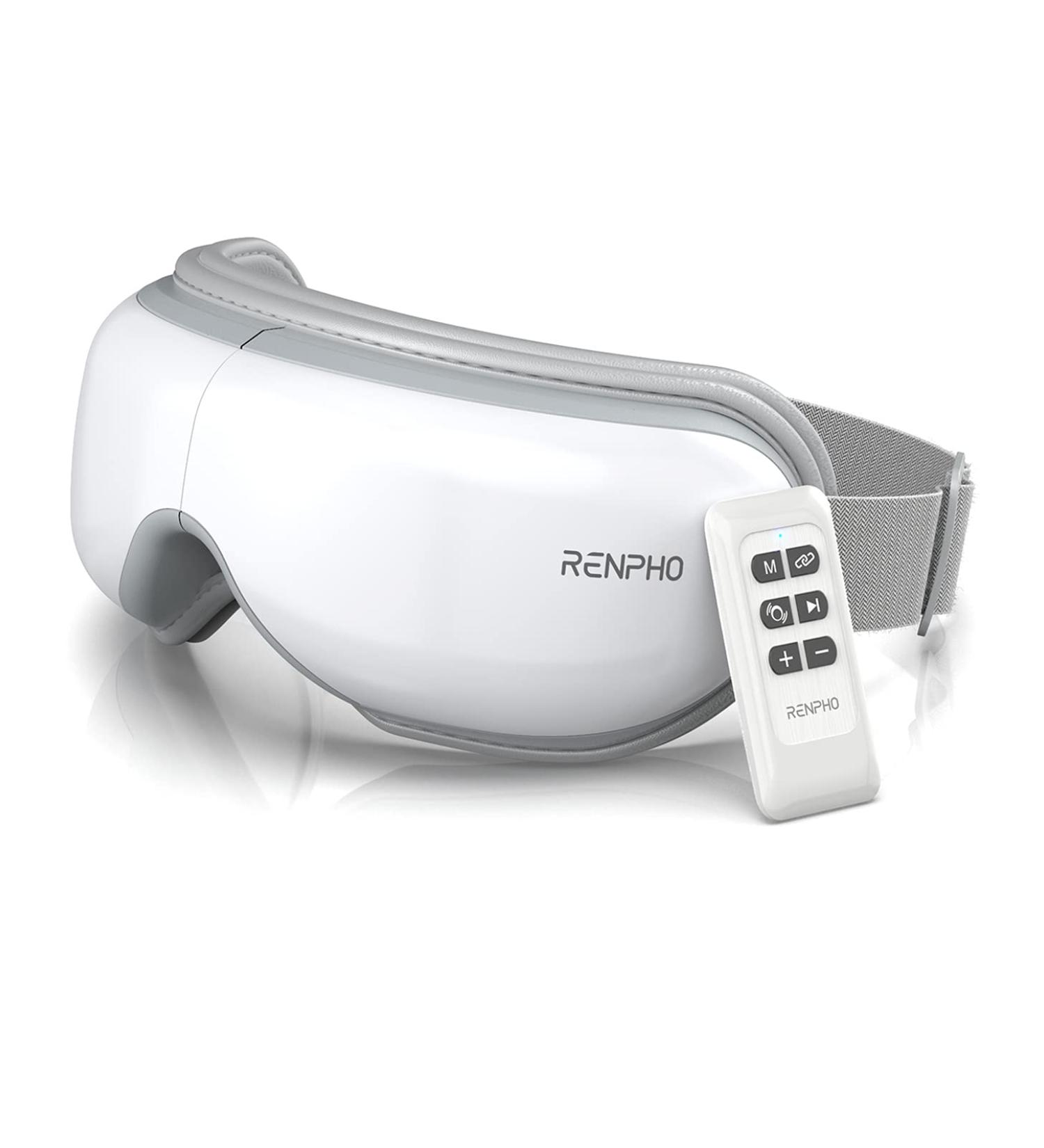 RENPHO Eye Massager for Migraines with Heat Compression, Remote Control, Bluetooth - Rechargeable Eye & Temple Massage Mask for Relaxing Eye Strain, Dark Circles, Bags, Dry Eyes - Improve Sleep | A-white - Buy Online on GoSupps.com
