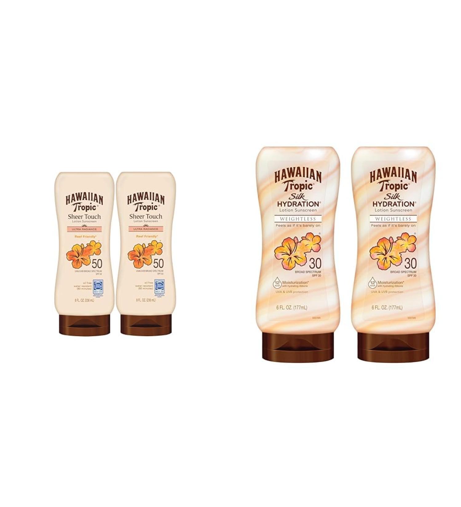 Hawaiian Tropic Sheer Touch Ultra Radiance SPF 50 Sunscreen 8oz Twin Pack + Weightless Hydration SPF 30 Sunscreen 6oz Twin Pack - Buy Online on GoSupps.com