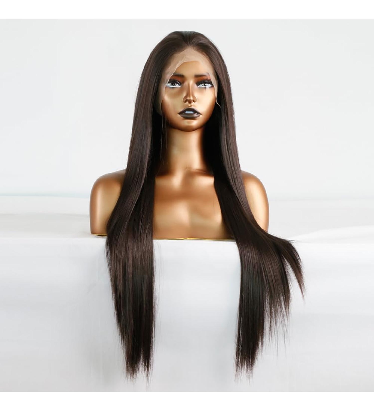 Greenmir Brown Lace Front Wig - 24in Long Straight 13X4 Heated Synthetic Wig for Women | International Shipping Available - Buy Online on GoSupps.com