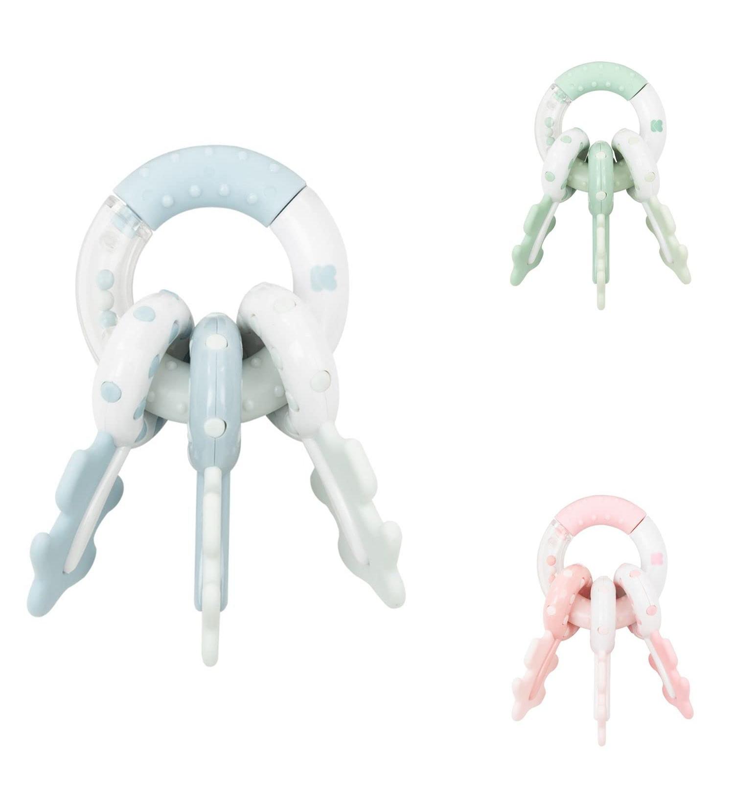Kikkaboo baby rattle keychain teething ring 3 keys grasping toy from 3 months color: blue