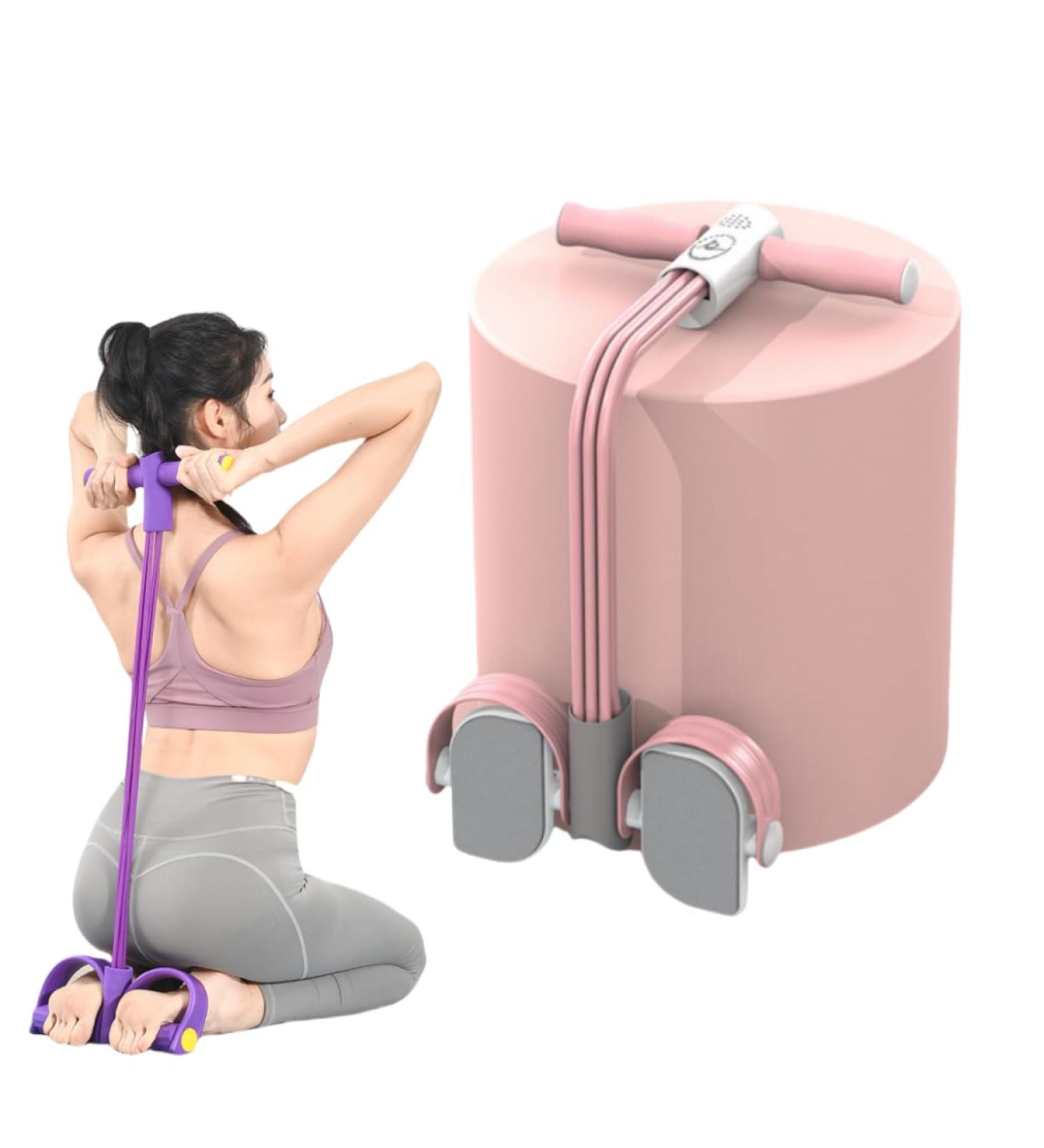 Multifunctional Pedal Puller Resistance Rope - Adjustable Elastic Yoga Band & Sit Up Equipment for Abdomen Waist and Arms - 6-Tube Tension Rope in Pink - Buy Online on GoSupps.com