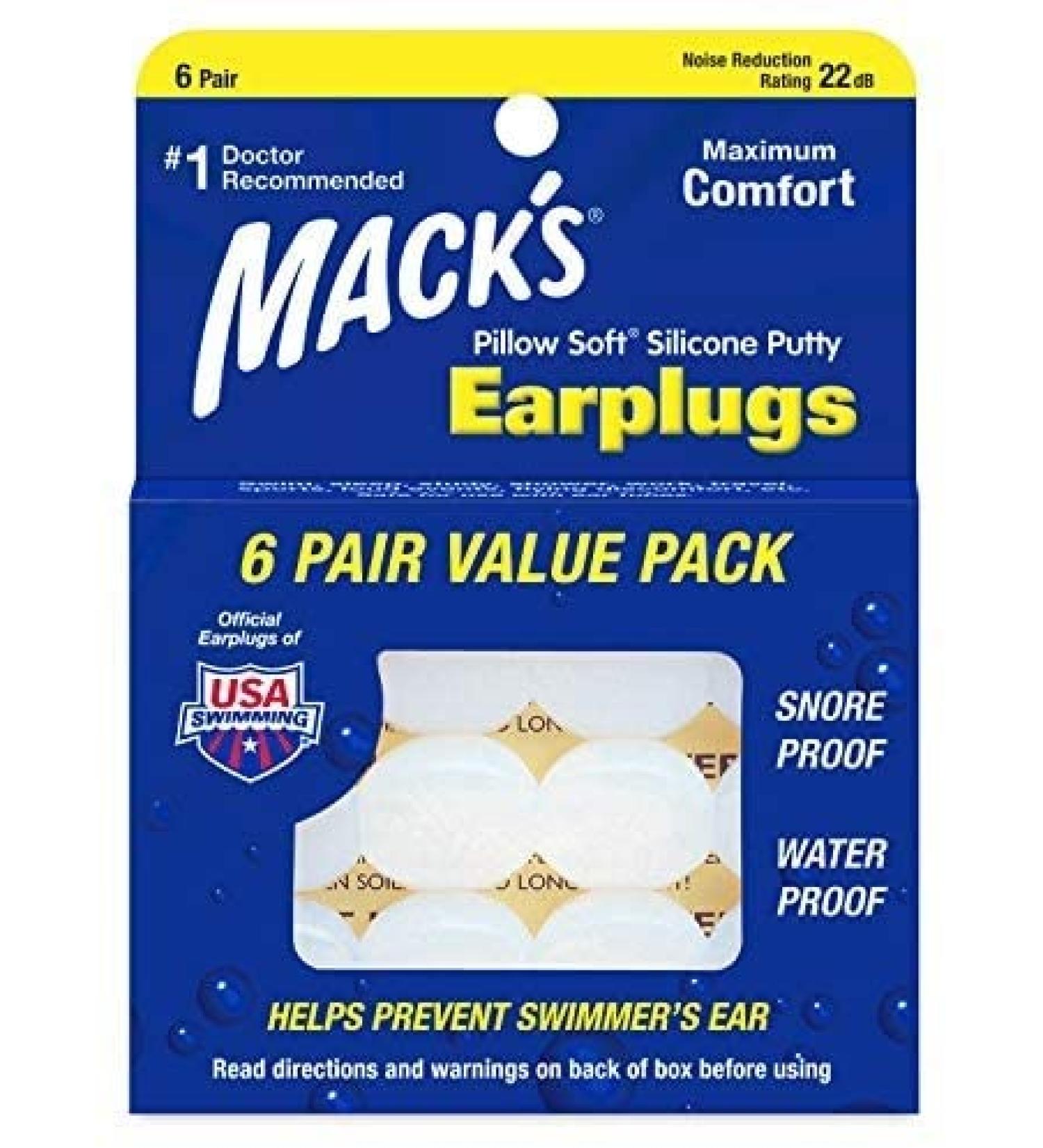 6 Pair Mack's Pillow Soft Silicone Earplugs Ã¢â¬â Moldable Putty for Sleeping  Swimming  Concerts & More - Buy Online on GoSupps.com