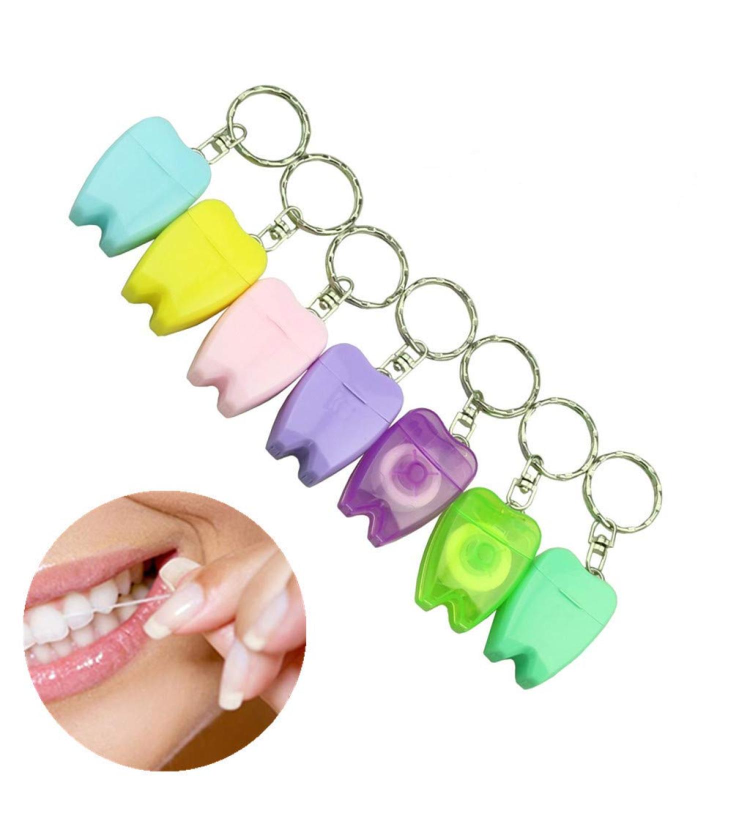 8 Pack Waxed Dental Floss Picks with Keychain - Perfect for Travel & Outdoor - Random Colors | International Shipping Available - Buy Online on GoSupps.com