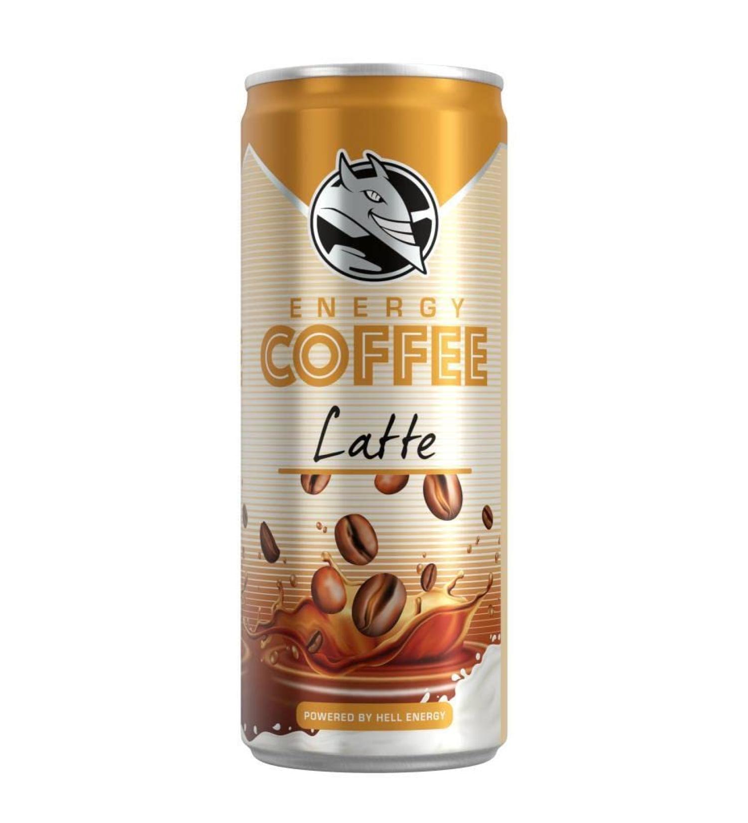 HELL ENERGY Energy Coffee Gusto Latte Bevanda Refreshing Analcool 250ml Cans - Pack of 24