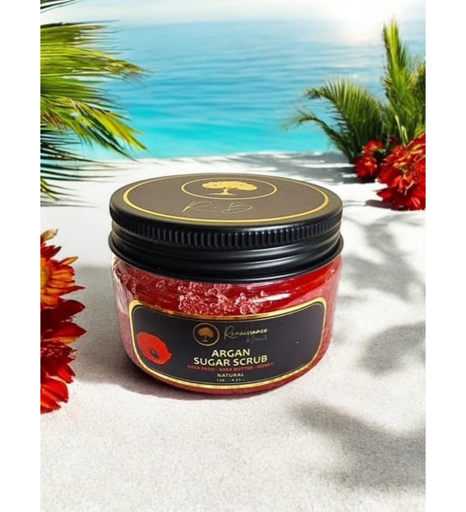 Moroccan Sugar Scrub - Natural Exfoliating & Hydrating Skin Treatment with Aker Fassi Argan Shea Butter & Honey | 8.45 Fl Oz | Instant Radiance - Buy Online on GoSupps.com