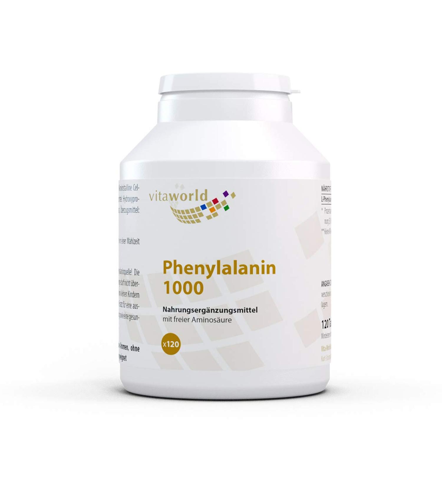 Vita World Pack of 3 L-Phenylalanine 1000mg 3 x 120 Tablets - Vegan High Dose & Magnesium Stearate Free