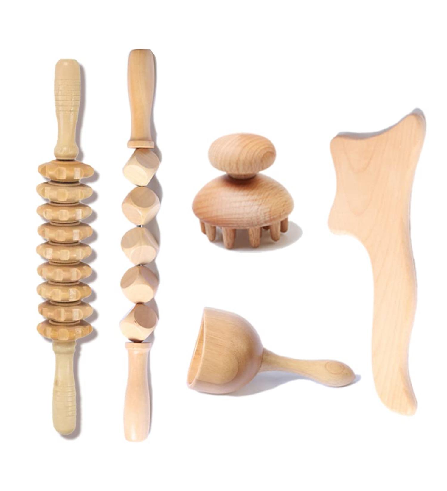 5 Pieces Wooden Gua Sha Tools for Soft Tissue Therapy | Lymphatic Drainage & Muscle Massage | International Shipping - Buy Online on GoSupps.com