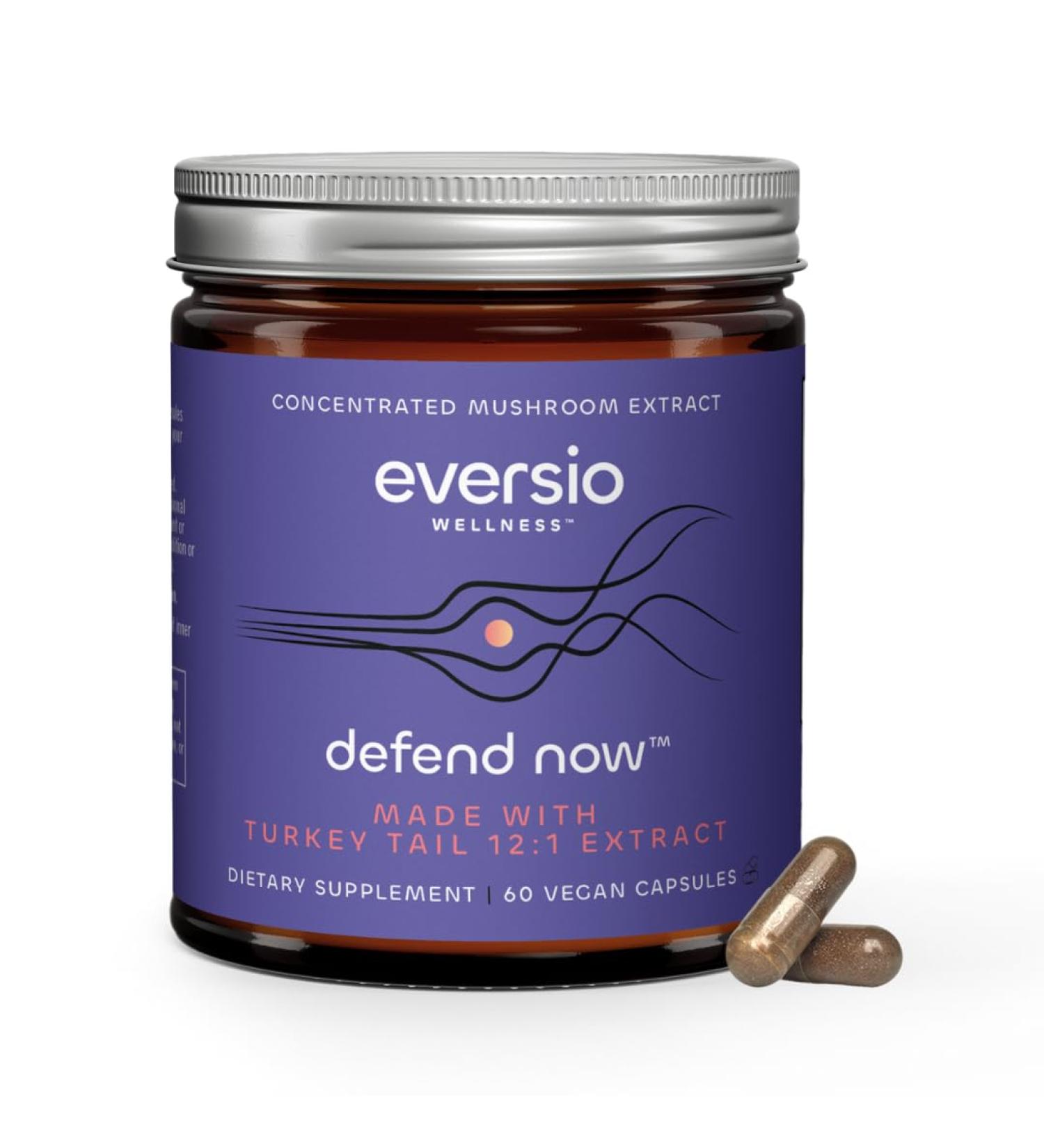 Eversio Wellness Defend Now Organic Turkey Tail Mushroom Supplement - 12:1 Turkey Tail Extract in 60 Vegan Capsules (500mg) - 45% Verified Beta-D-Glucans! - Buy Online on GoSupps.com