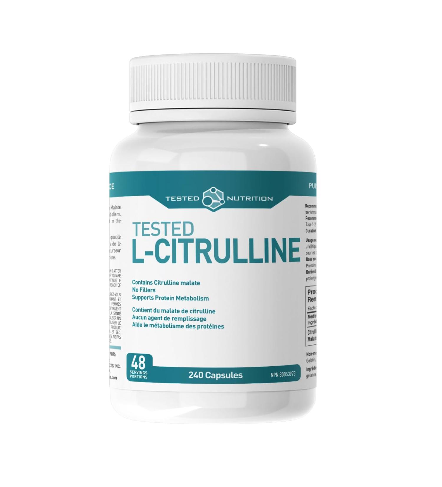 Tested Nutrition L-Citrulline Capsules | 600mg Citrulline Malate Capsules | Nitric Oxide Booster Increased Muscle Pumps Performance Endurance | 48 Servings (240 Capsules) - Buy Online on GoSupps.com