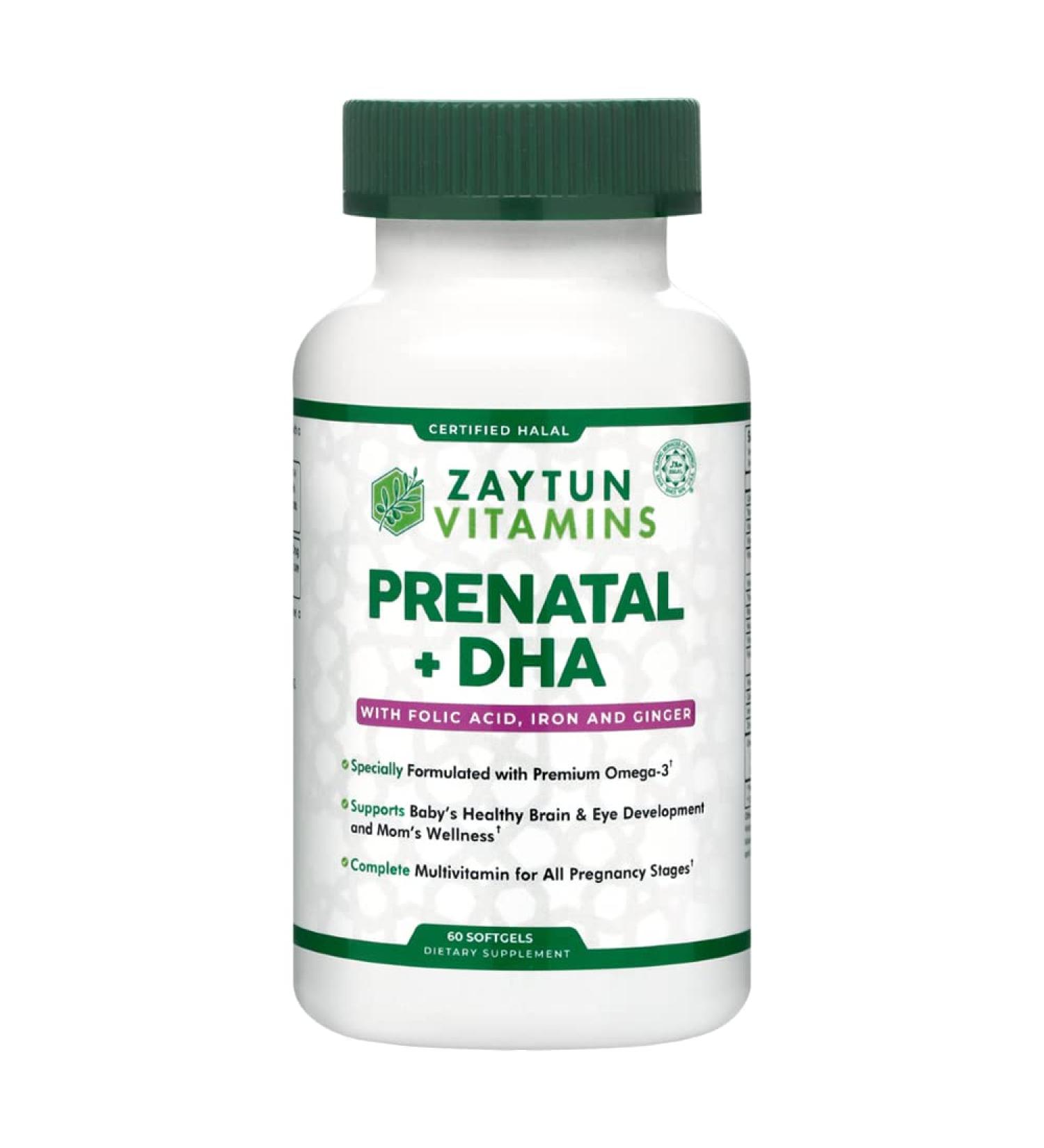 Zaytun Halal Prenatal Vitamins with DHA, Folic Acid, Iron & Ginger - 60 Softgels, 2 Months Supply | Non-GMO, Gluten Free | USA Made - Buy Online on GoSupps.com