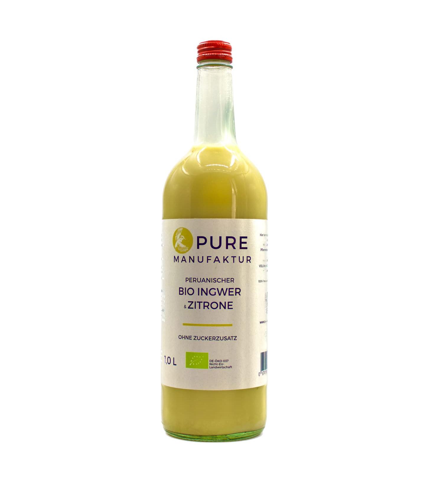 Pure Ginger-High-quality Peruvian organic-ginger with a lemon without sugar and artificial additives 100% organic (DE- KO-005) 1000 ml organic ginger-mit 1x1000ml