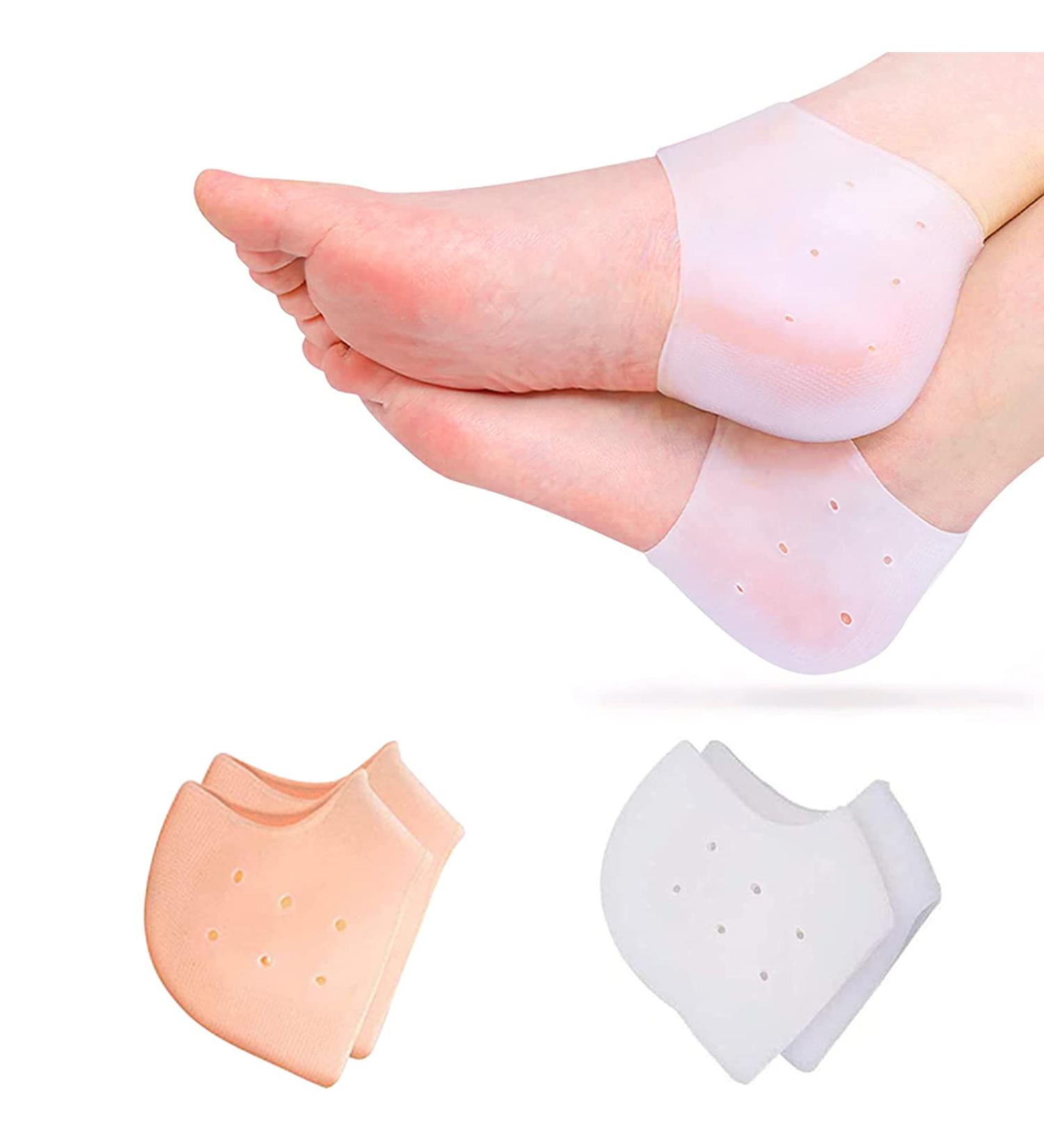 Silicone Heel Protector and Cushion Set for Plantar Fasciitis, Blister, Heel Pain Relief - 4 Gel Heel Pads for Achilles Tendinitis - Men & Women - 2 Pairs (White & Natural) - Buy Online on GoSupps.com