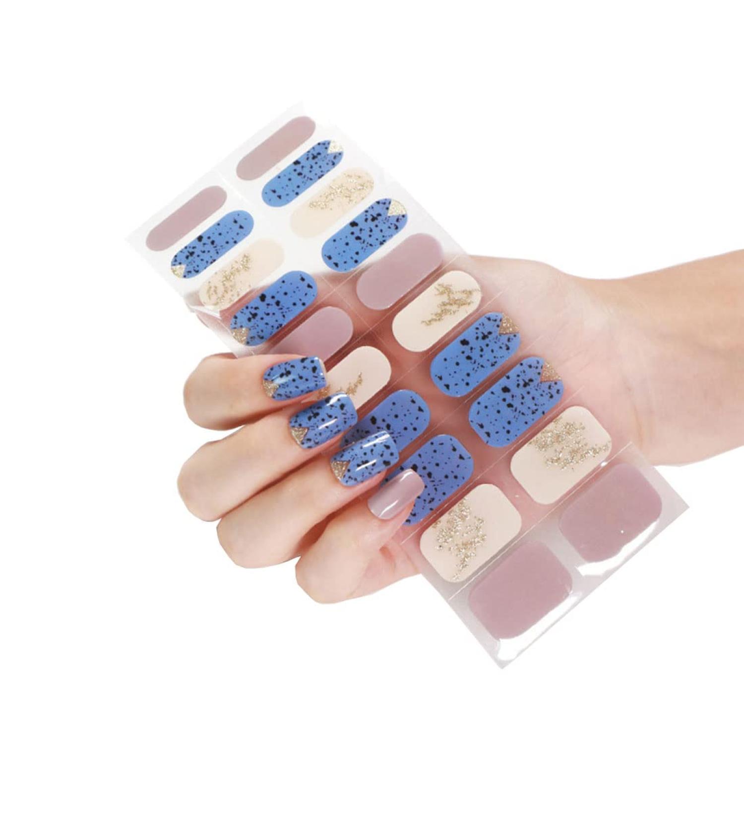 NCTCITY Gel Nail Polish Strips Stickers 20 Full Wraps Semi-Cured Nail Art Sticker Waterproof Self-Adhesive Gel Stickers Decals with Nail File for Cute Women Girls (Blue Colorful Bling) Bss-0069 - Buy Online on GoSupps.com