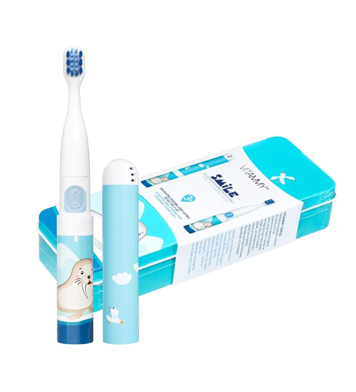 VITAMMY Smile Kids Sonic Toothbrush - Blue Walrus | Fun Animal Designs for Children 3+ | Shop Internationally - Buy Online on GoSupps.com