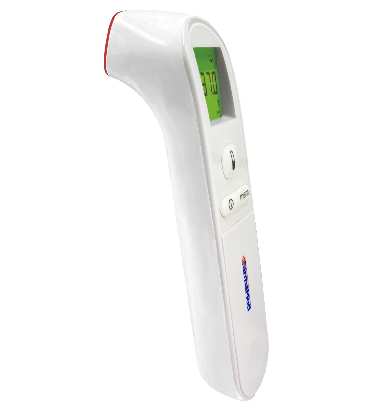 Farmamed Digital Infrared Forehead Thermometer - Non-Contact 3-Color Display Ideal for Newborns Kids & Adults - Fast & Accurate Temperature Measurement for Home & Environment - Buy Online on GoSupps.com