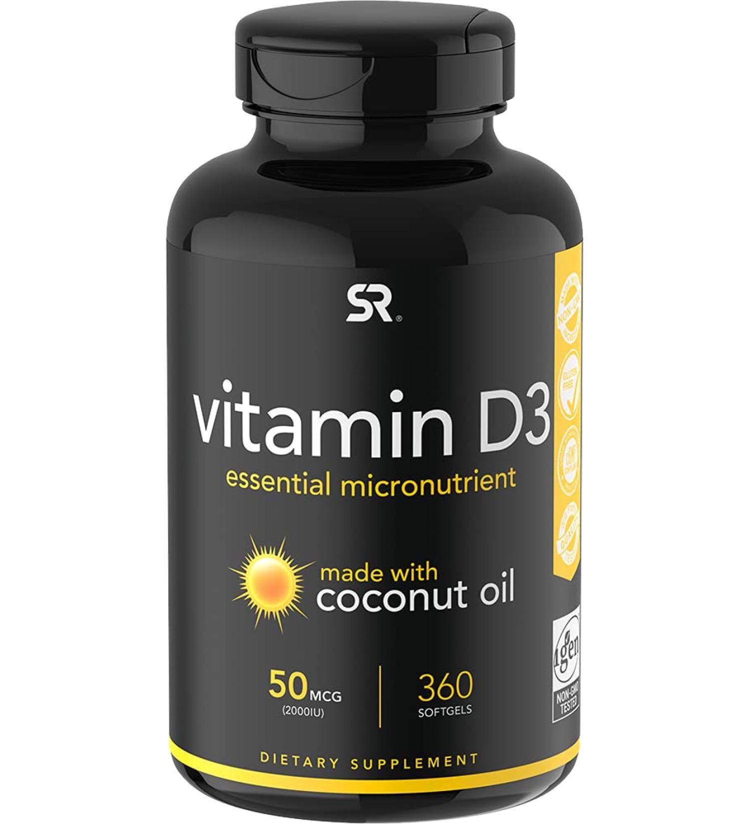 Sports Research Vitamin D3 2000 IU - 360 Mini Liquid Softgels | Immune Support & Bone Health - Buy Online on GoSupps.com