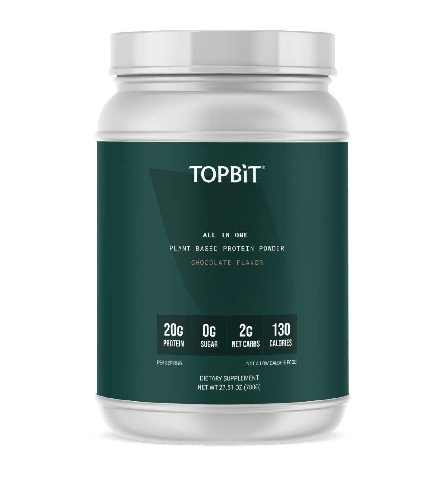 TOPBiT Chocolate Vegan Plant Protein Powder - 20g Protein, Probiotics, BCAA, Greens - 1.8LB - Buy Online on GoSupps.com