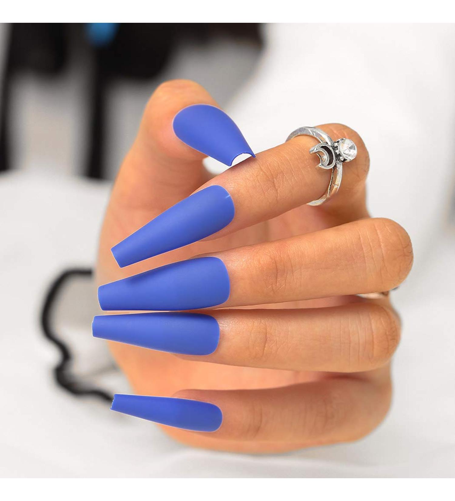 Sethexy Matt Ballerina False Nails - Long Coffin Acrylic Press On Art Nail Tips (24pcs Dark Blue) for Women & Girls | International Shipping - Buy Online on GoSupps.com