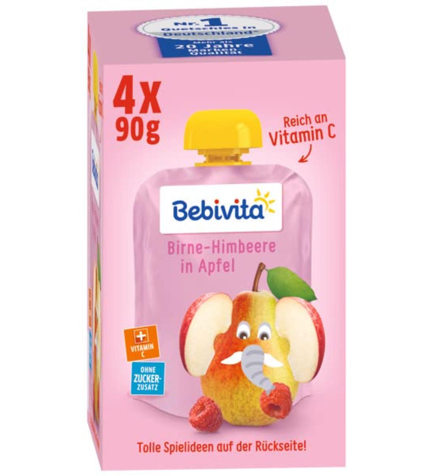 Bebivita squeeze bag fruit pear-raspberry in apple pack of 4 (4 x 4 x 90g)