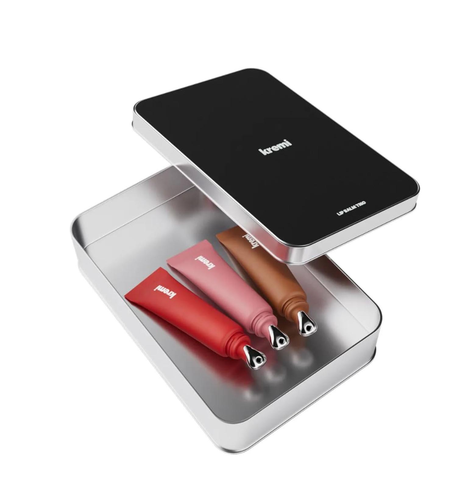 Lip Balm Set of 3 Metal Tins | Red | Coffee | Nude | Moisturizing | Lip Gloss | Vegan | Balm | Nourishing - Peptides Ceramide Vitamin E - Buy Online on GoSupps.com
