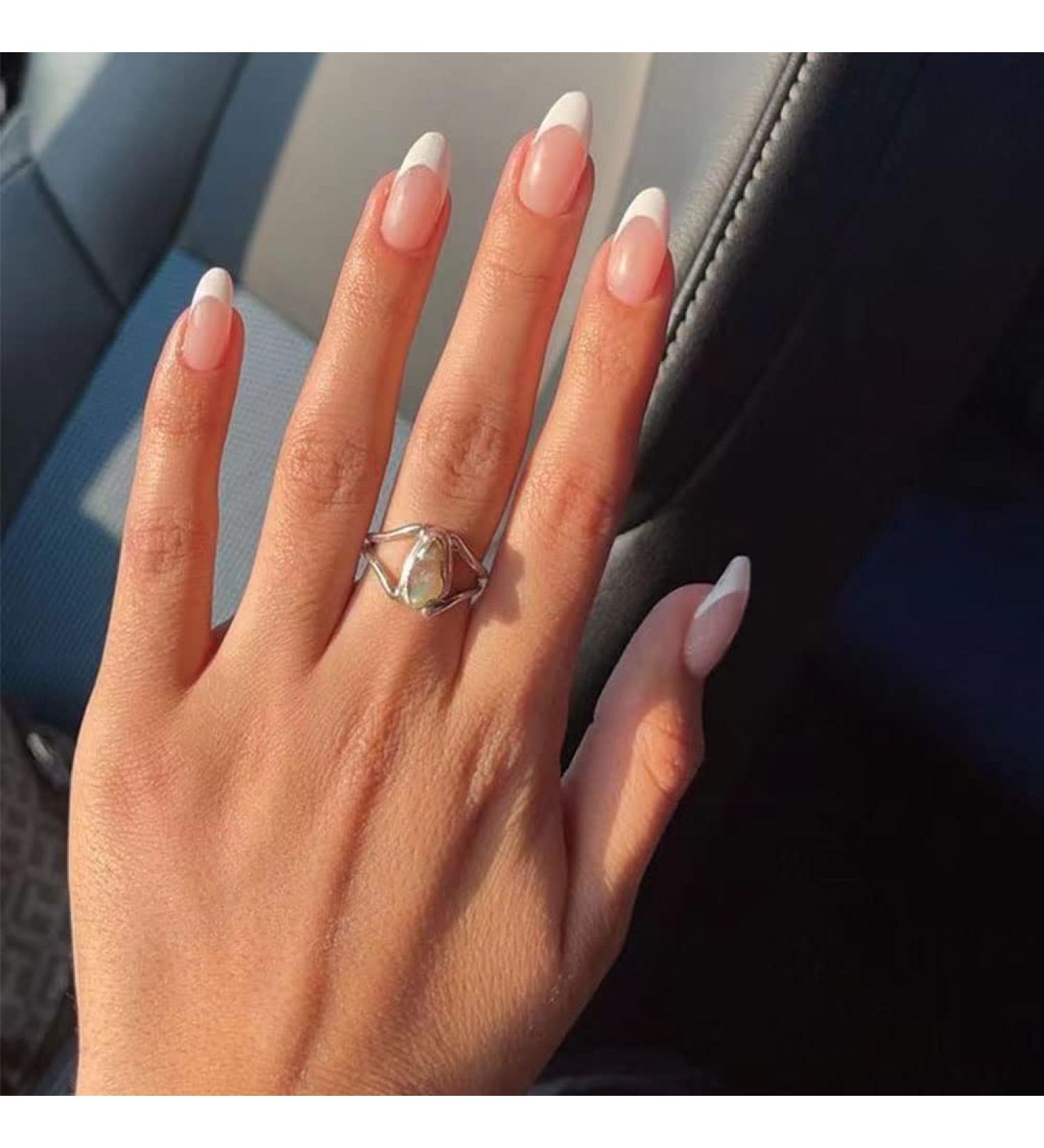 Justotry 24 Glossy Almond Press-On Nails | Short White French & Nude Oval Acrylic Artificial Nails for Women - Buy Online on GoSupps.com