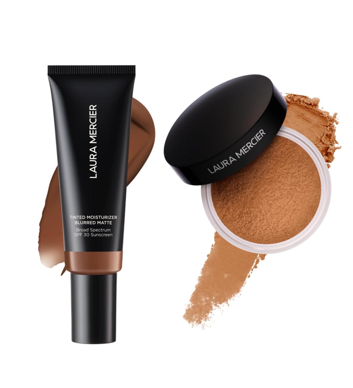 Laura Mercier Tinted Moisturizer Blurred Matte with SPF 30 24HR+ Shine Control Shade 6N Umber and Translucent Loose Setting Powder 24HR Shine Control Infused with Vitamins C + E Medium Deep - Buy Online on GoSupps.com