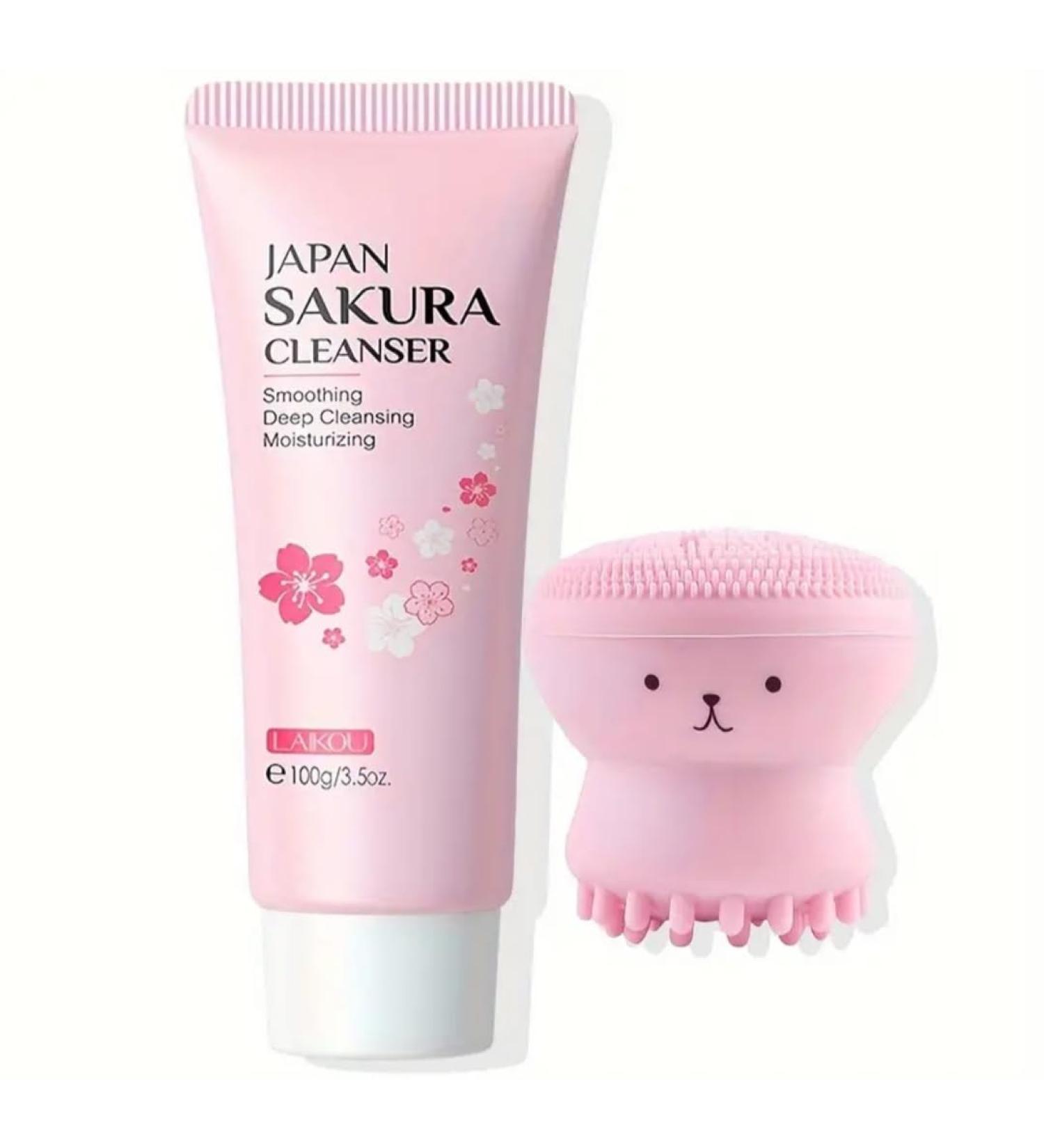 Japan Sakkura Foam Cleanser - Cherry Blossoms Face Wash for Oil Control & Dull Skin - Moisturizing Facial Care with Cleansing Brush - Perfect Gift for Teenagers & Girls Spa Parties - 3.5oz - Buy Online on GoSupps.com